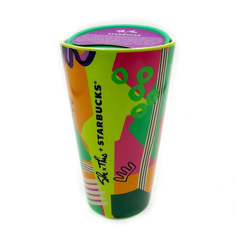 Starbucks She x This Ceramic Travel Mug Vibrant Colorful Neon Shae Anthony Gift